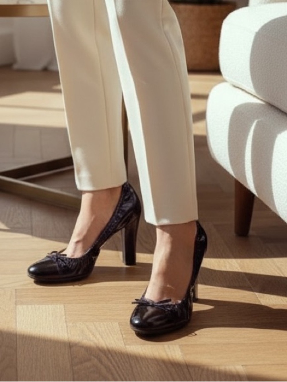 BCBGirls Patent Purple and Black Block Heel Pumps